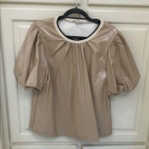 THML Metallic Beige Puff Sleeve Blouse
